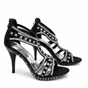 Delicacy black rhinestone sandals spike heels zipper back Size: 7.5